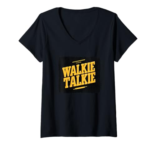 Damen Cooles Walkie-Talkie-Emblem T-Shirt mit V-Ausschnitt Damen Cooles Walkie-Talkie-Emblem T-Shirt mit V-Ausschnitt von Walkie Talkie Outfit