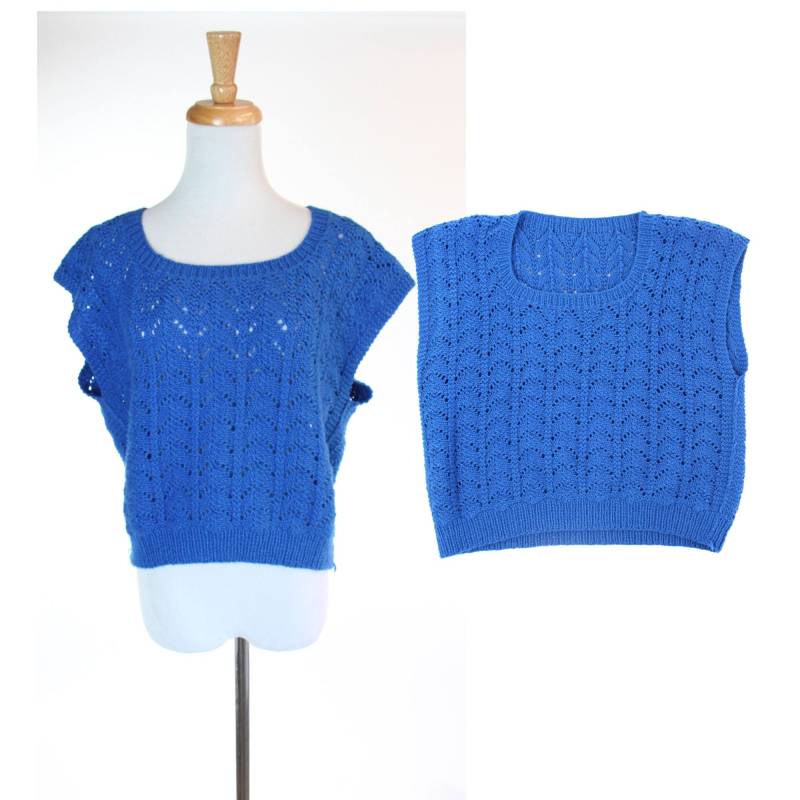 Vintage 1950Er Jahre 60Er Winter Pullover Himmelblauen Blau Strickweste Größe L Xl von WalkinVintage