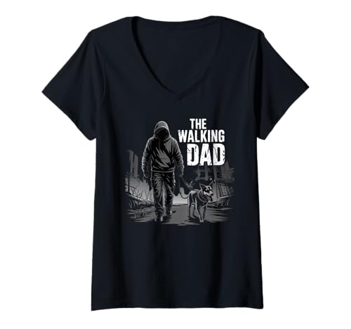 Damen The Walking Dad für Vatertag Gassi Gehen und Hunde Papa T-Shirt mit V-Ausschnitt von Walking Dad Vatertag Hunde Motive