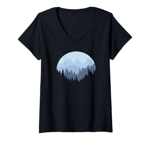 Damen Schneelandschaft Weihnachten Urlaub Winter Schnee Bäume T-Shirt mit V-Ausschnitt Damen Schneelandschaft Weihnachten Urlaub Winter Schnee Bäume T-Shirt mit V-Ausschnitt von Walking in Nature