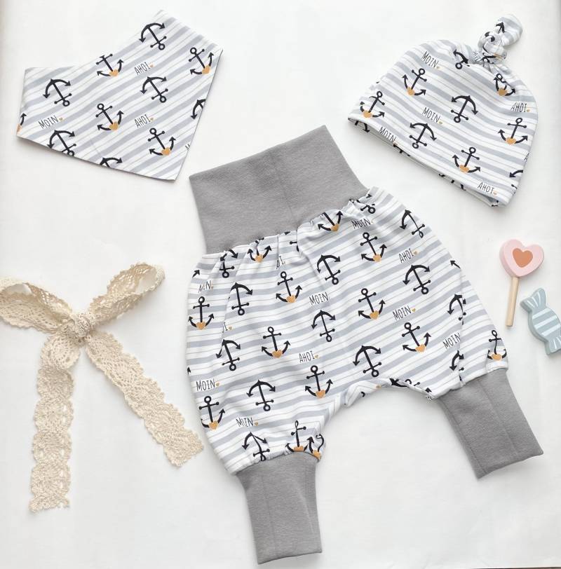 Baby-Set 3Tlg Pumphose + Mütze Halstuch Für Babys Aus Jersey Individuelle Gestaltet von Walkoon
