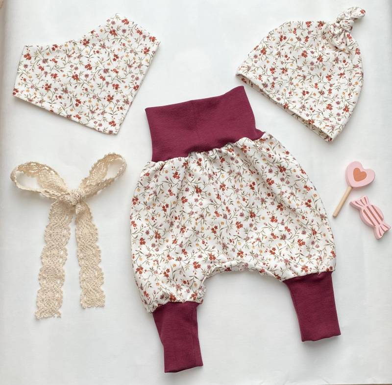 Baby-Set 3Tlg Pumphose + Mütze Halstuch Für Babys Aus Jersey Individuelle Gestaltet von Walkoon
