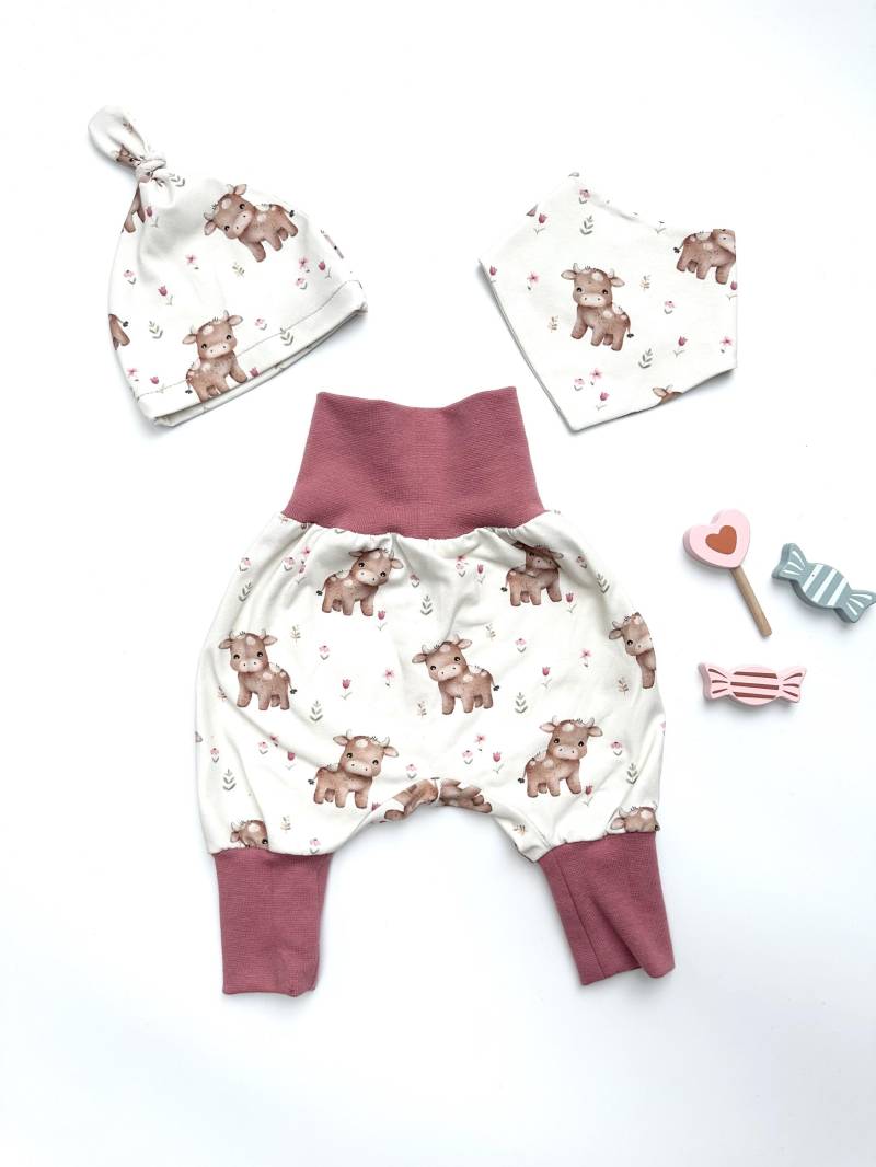 Baby-Set 3Tlg Pumphose + Mütze Halstuch Für Babys Aus Jersey Individuelle Gestaltet von Walkoon