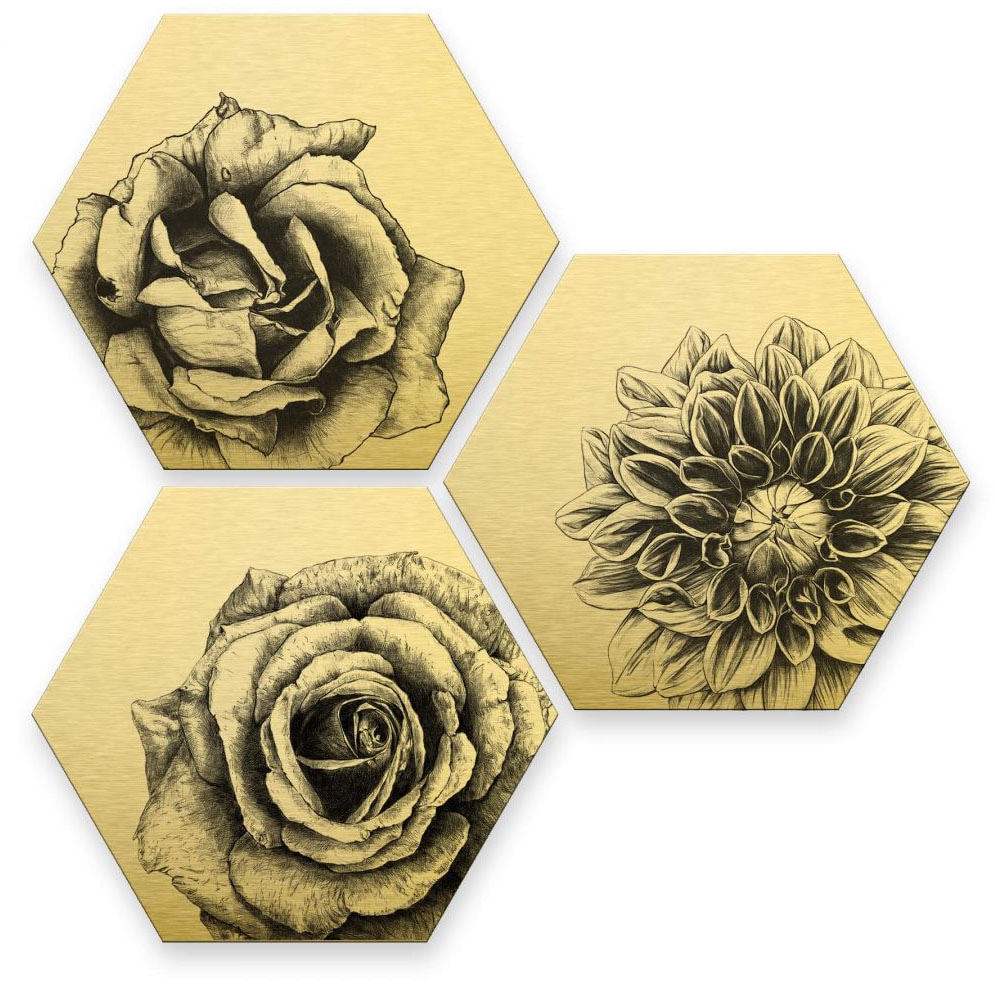 Wall-Art Mehrteilige Bilder "Florales Blumen Set Goldeffekt", (Set, 3 St.) von Wall-Art