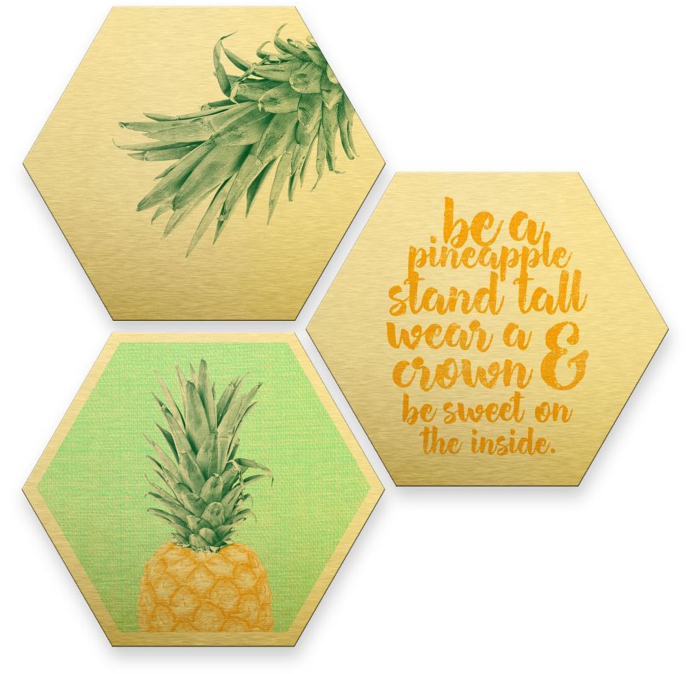 Wall-Art Mehrteilige Bilder "Gold Effekt Ananas Collage", Natur, (Set, 3 St.) von Wall-Art