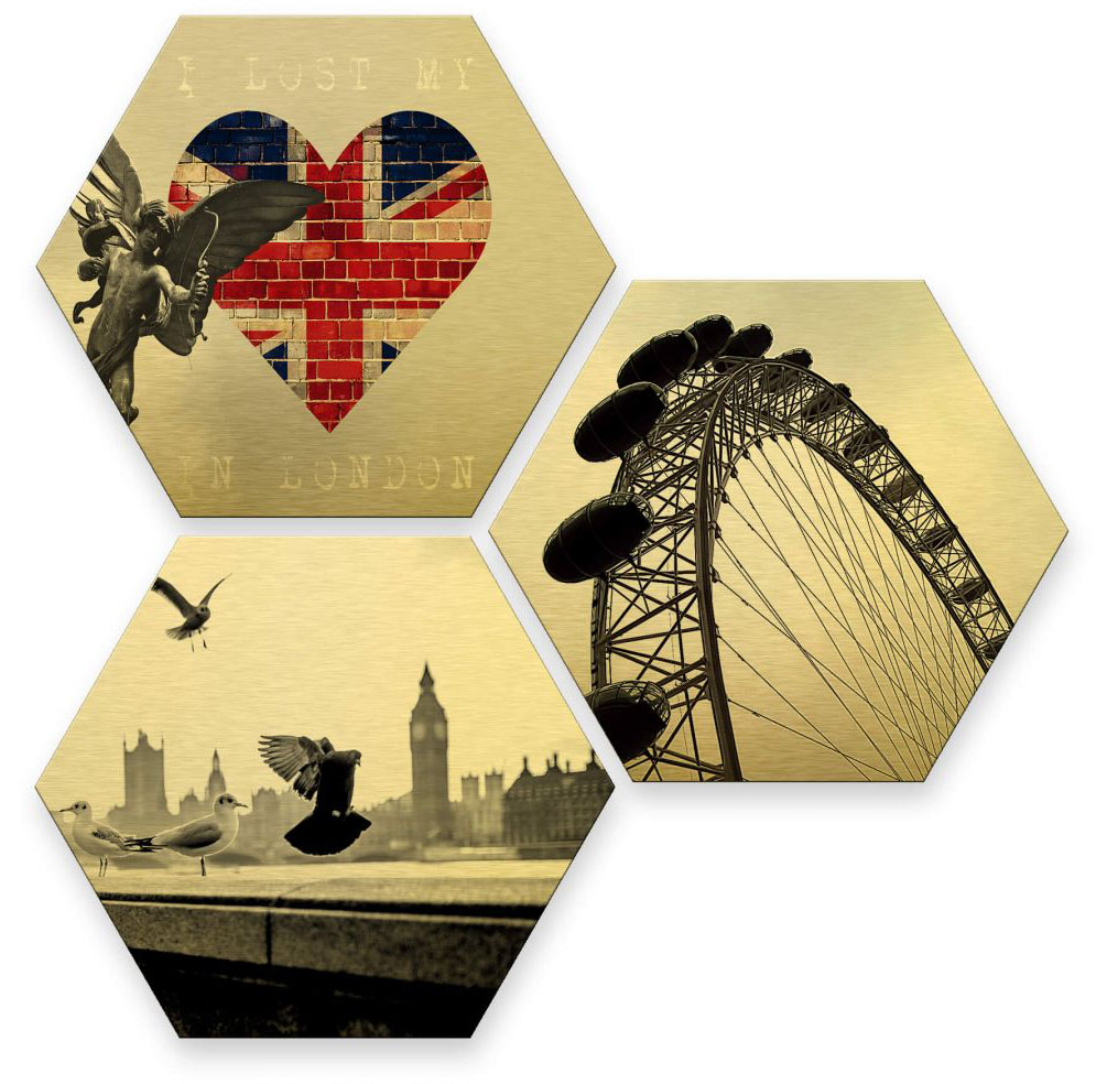 Wall-Art Mehrteilige Bilder "Goldeffekt London Collage", (Set, 3 St.) von Wall-Art