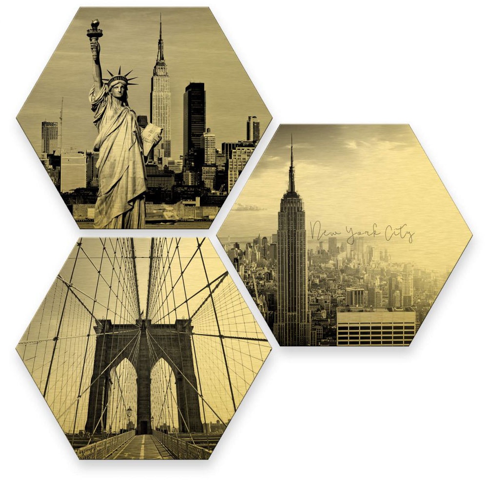 Wall-Art Mehrteilige Bilder "Goldeffekt New York Stadt Set", (Set, 3 St.) von Wall-Art