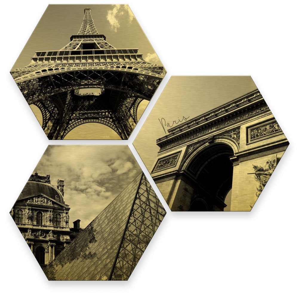 Wall-Art Mehrteilige Bilder "Goldeffekt Paris Collage Stadt", Landschaften, (Set, 3 St.) von Wall-Art