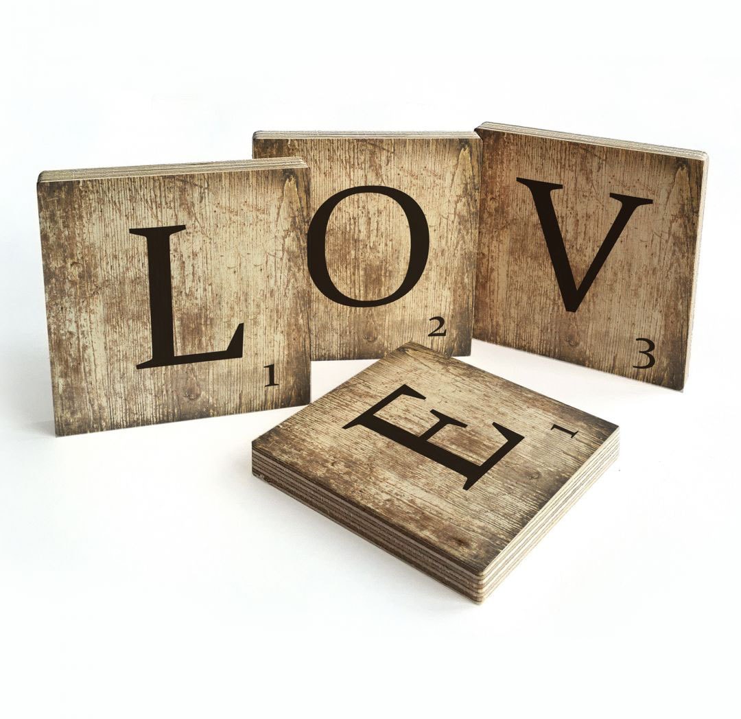 Wall-Art Mehrteilige Bilder "Scrabble Deko Buchstaben Love", (Set, 4 St., Dekorative Wanddekoration) von Wall-Art