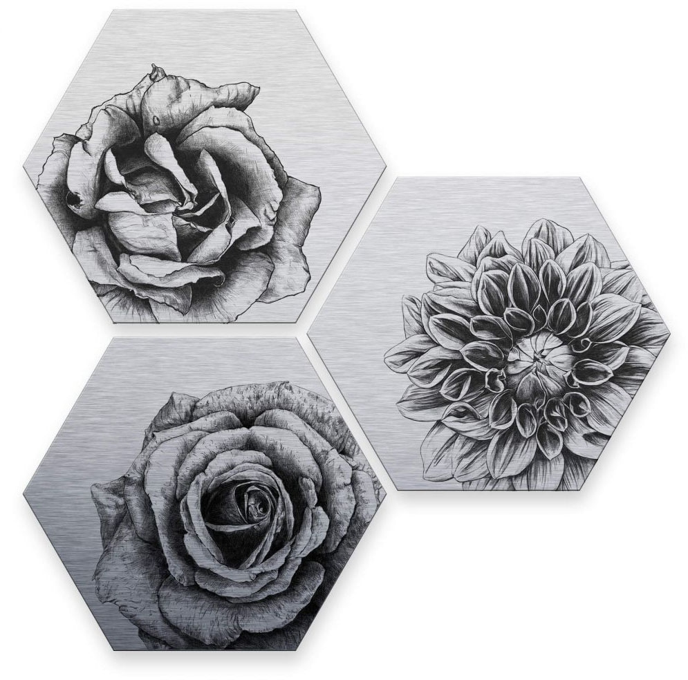 Wall-Art Mehrteilige Bilder "Silbereffekt Blumen Set", (Set, 3 St.) von Wall-Art