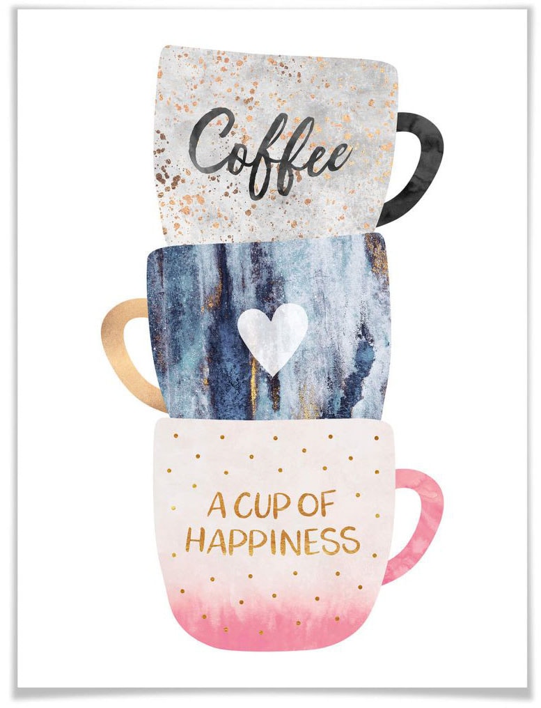 Wall-Art Poster "Kunstdruck Küche A cup of happiness", Schriftzug, (1 St.) von Wall-Art