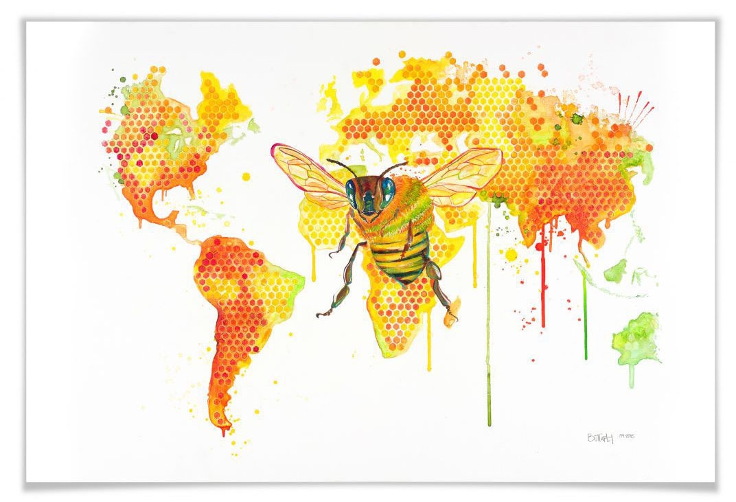 Wall-Art Poster "Bees World Bienenkönigin", Schriftzug, (1 St.) von Wall-Art