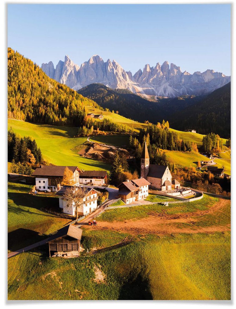 Wall-Art Poster "Dorf Dolomiten", Landschaften, (1 St.) von Wall-Art