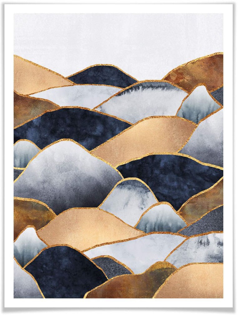 Wall-Art Poster "Gold Effekt Berge Goldene Hügel", Berge, (1 St.) von Wall-Art