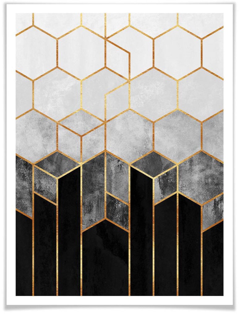 Wall-Art Poster "Hexagon Schwarz Grau", Schriftzug, (1 St.) von Wall-Art