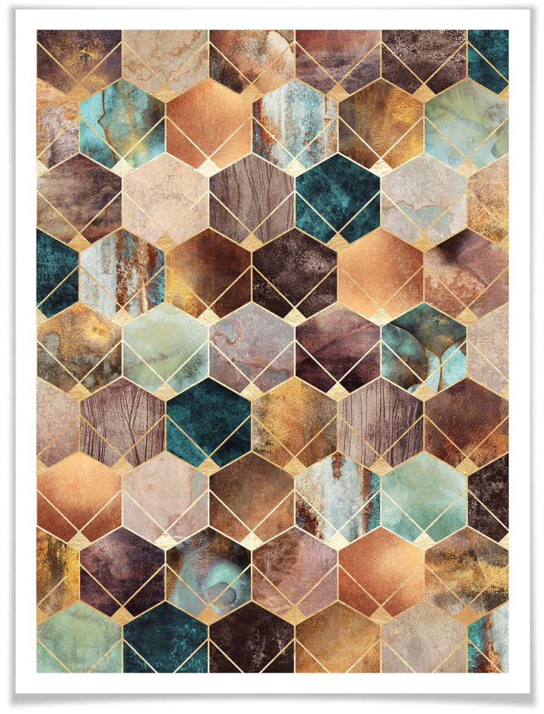 Wall-Art Poster "Hexagone Gold Kupfer", Schriftzug, (1 St.) von Wall-Art