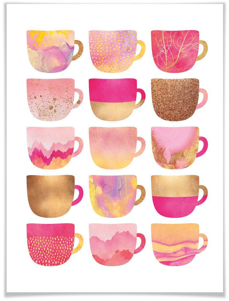 Wall-Art Poster Kaffeetassen Pink, Geschirr & Besteck, (1 St.) von Wall-Art