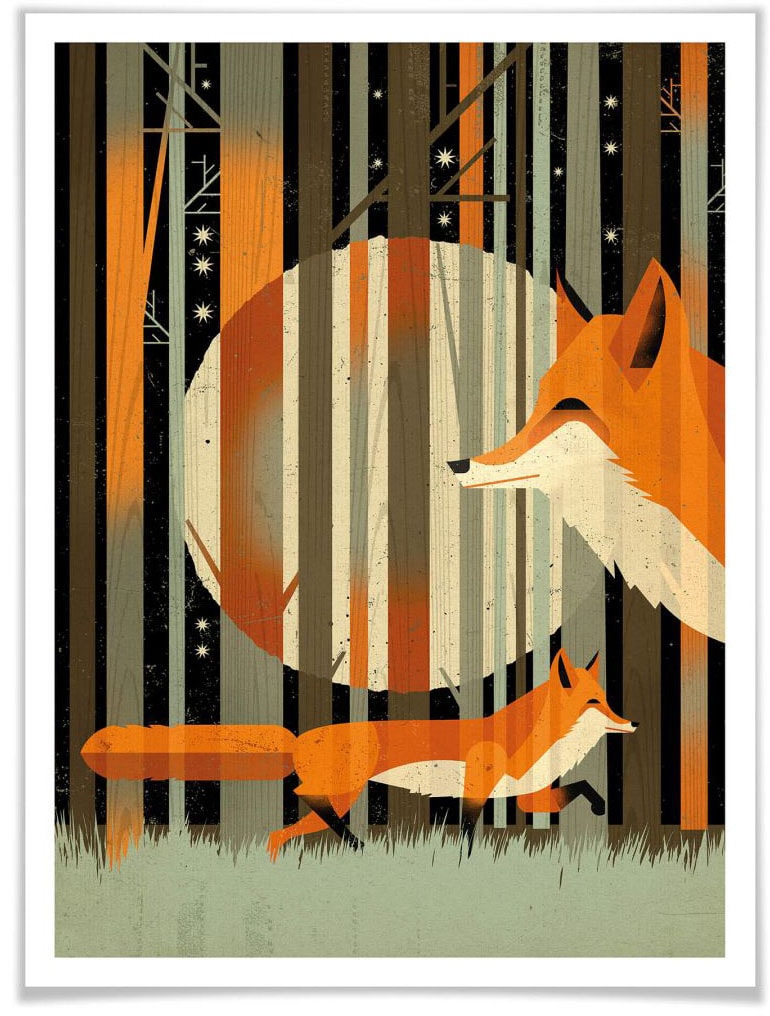 Wall-Art Poster "Midnight Foxes", Schriftzug, (1 St.) von Wall-Art