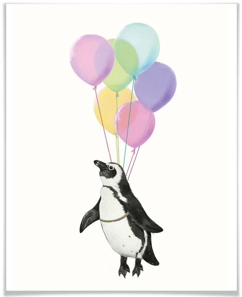 Wall-Art Poster Pinguin Luftballon, Tiere, (1 St.), Poster, Wandbild, Bild, Wandposter von Wall-Art