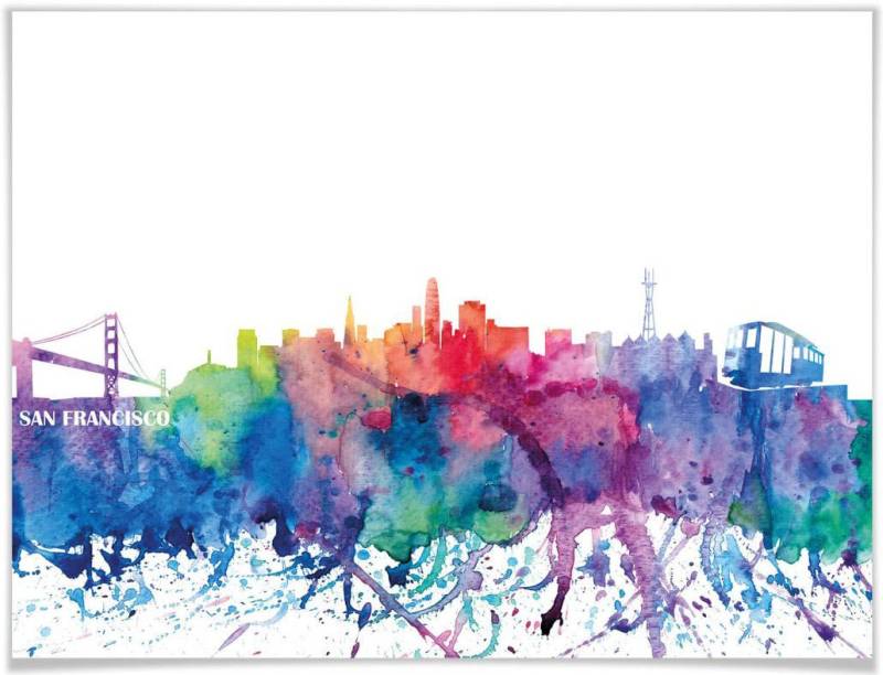 Wall-Art Poster "San Francisco Aquarell Skyline", Stadt, (1 St.) von Wall-Art