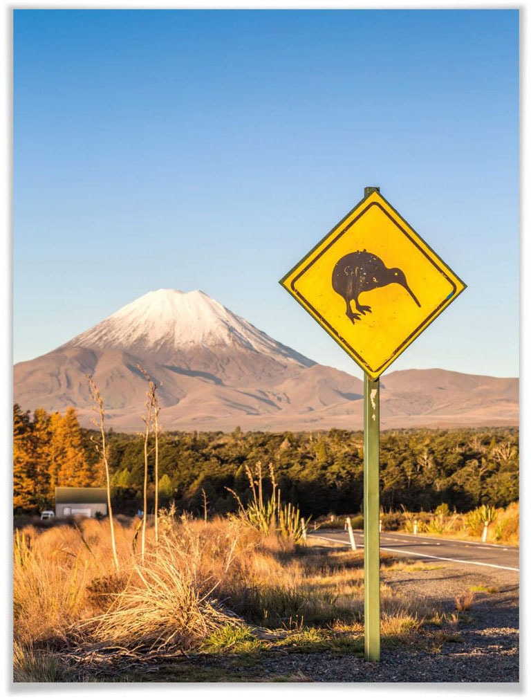 Wall-Art Poster "Straßenschild Achtung Kiwi", Schriftzug, (1 St.) von Wall-Art