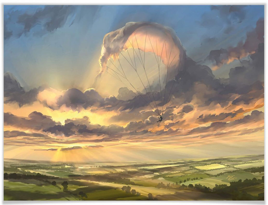 Wall-Art Poster "Surrealismus Bild Wolkenflug", Schriftzug, (1 St.) von Wall-Art