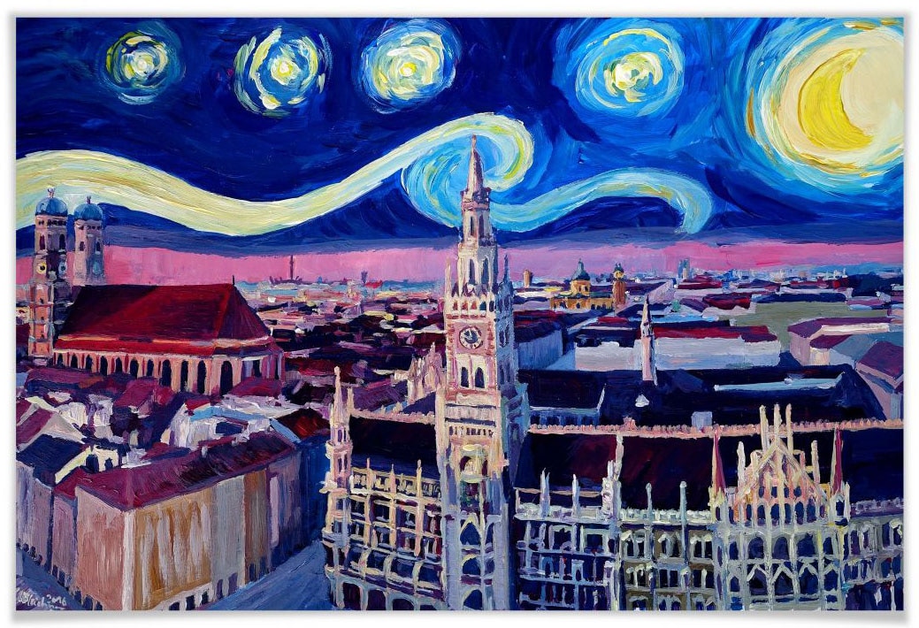 Wall-Art Poster "van Gogh Stil München bei Nacht", Stadt, (1 St.) von Wall-Art