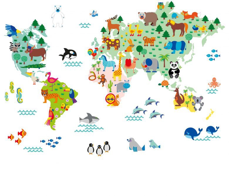 Wall-Art Wandtattoo "Kinder Tierwelt Weltkarte bunt", (1 St.) von Wall-Art