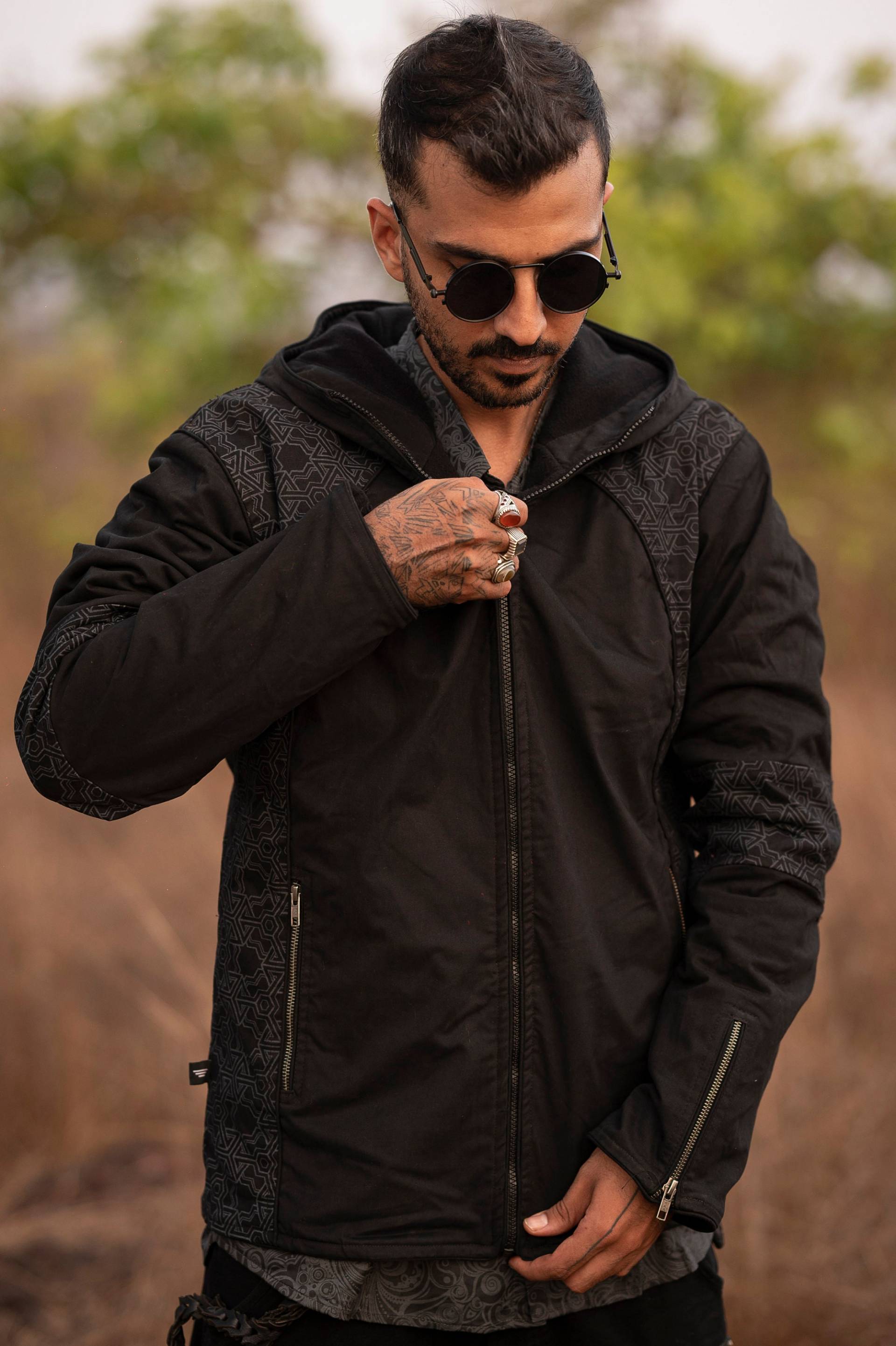 Herren Heavy Cotton Dobby Fleece Hoodie Pythagoras Print Winterjacke von WallaEnterprisesGoa