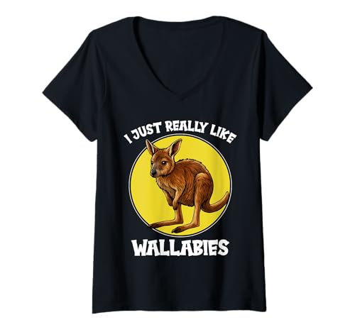 Damen Wallabys Wallaby T-Shirt mit V-Ausschnitt Damen Wallabys Wallaby T-Shirt mit V-Ausschnitt von Wallabys Wallaby Tier Shop