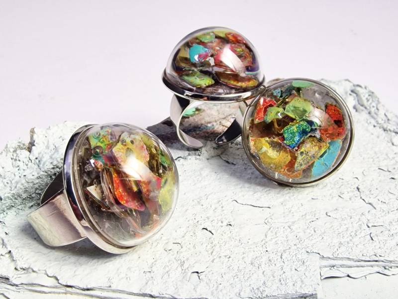Sale Materialfehler Ring Aus Graffitilackschichten in Glas Gegossen/ Upcycling Schmuck Unikat Graffiti von WalldiamondsShop