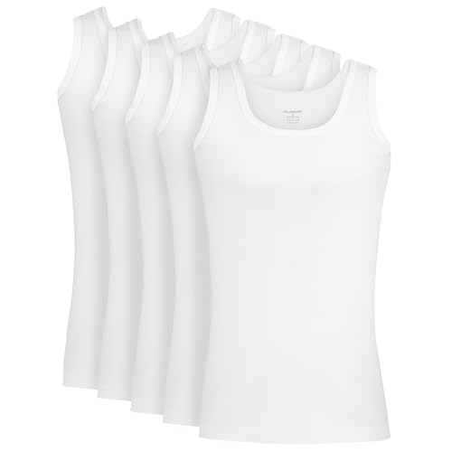 Wallenberg Herren Unterhemd Feinripp Extralang 5er Pack, XL, Weiß | Business Unterziehshirt Tank Top Achselhemd | Invisible Undershirts Fine Rib Vest von Wallenberg