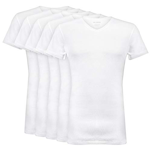 Wallenberg Herren Unterhemd V Ausschnitt Halbarm 5er Pack, Weiß, M | Feinripp Extralang Business Unterziehshirt | Men Invisible Undershirts von Wallenberg