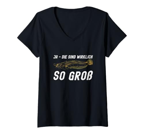 Damen Angelzubehör Wels Waller Zubehör Angeln Gadgets Angler T-Shirt mit V-Ausschnitt Damen Angelzubehör Wels Waller Zubehör Angeln Gadgets Angler T-Shirt mit V-Ausschnitt von Waller Zubehör Angeln und Angelzubehör für Wels