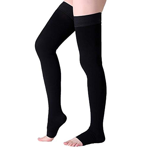 Wallfire Medizinische Kompressionsstrümpfe, 23-32mmHg Oberschenkel Stützstrümpfe für Damen Herren Relief Verhindern Krampfader (Color : Black, Size : M) von Wallfire