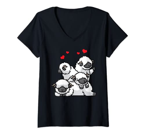 Damen Walliser Schwarznasenschaf Schaf Mit Herzen Tier Liebhaber T-Shirt mit V-Ausschnitt von Walliser Schwarznasenschaf Geschenke Thembalove