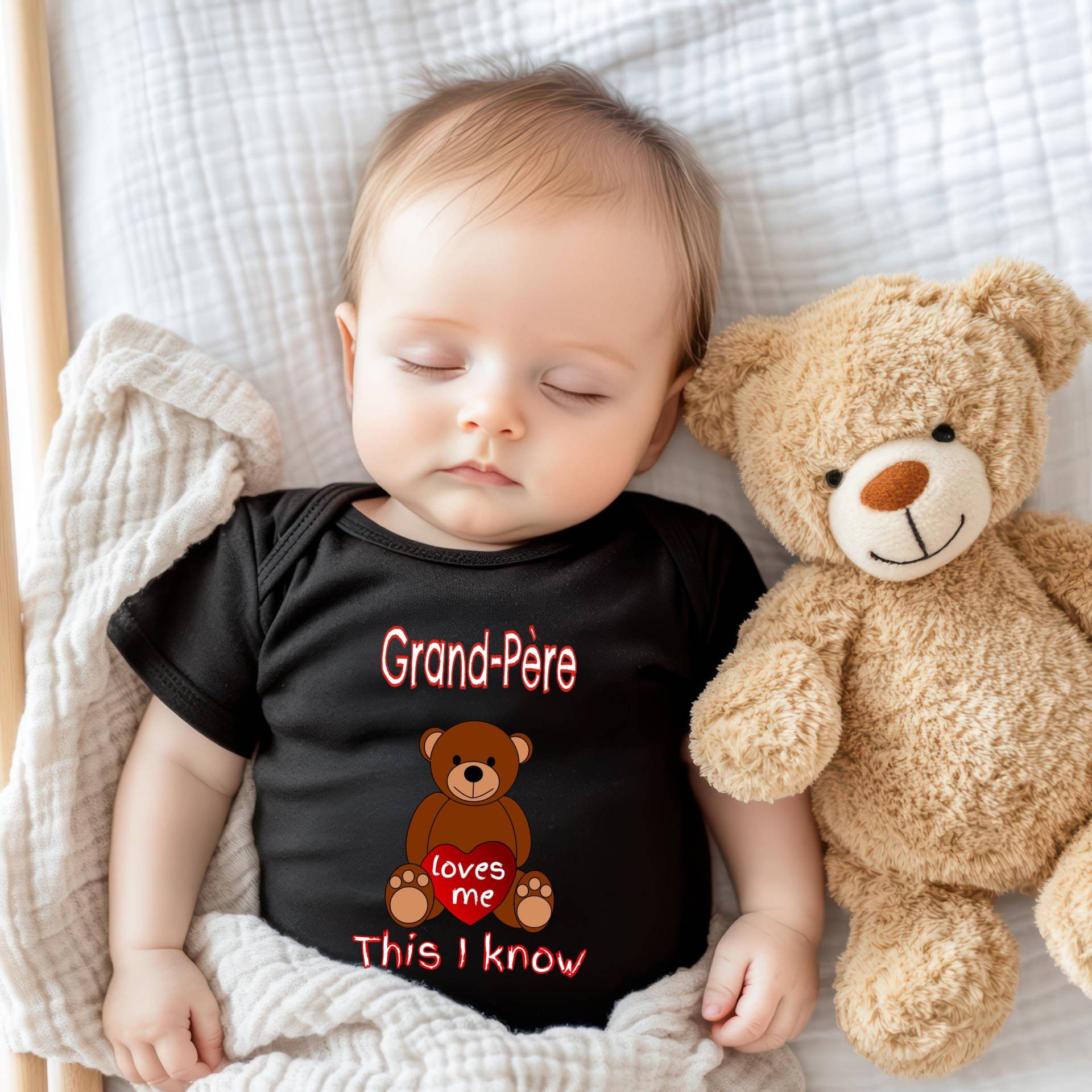 Grand-Père Liebt Mich Süßer Opa Name Bär Baby Body, Tshirt Oder Kleinkind Shirt French Canadian Großvater Geschenk Schwangerschaft von WalltoWallMall