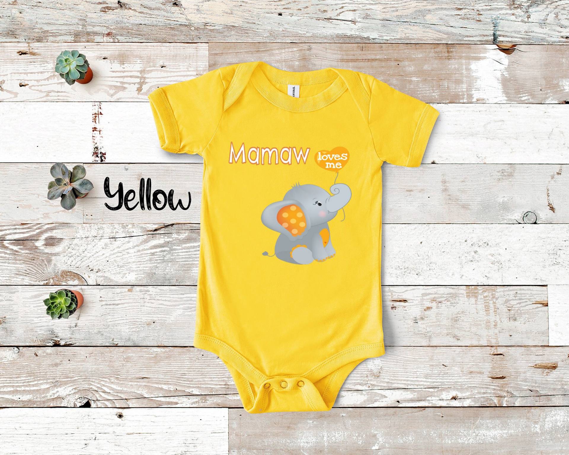 Mamaw Loves Me Süßer Oma Name Elefant Baby Body, Tshirt Oder Kleinkind Shirt Besonderes Großmutter Geschenk Schwangerschaft Ankündigung von WalltoWallMall