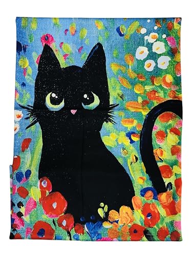 Walniverse Schal Damen Frühling – Beidseitig tragbar mit Katzen & Blumenmotiv, 100g leicht & seidiges Gefühl, 180×73 cm Stola Halstuch (Katze im bunten Garten) von Walniverse