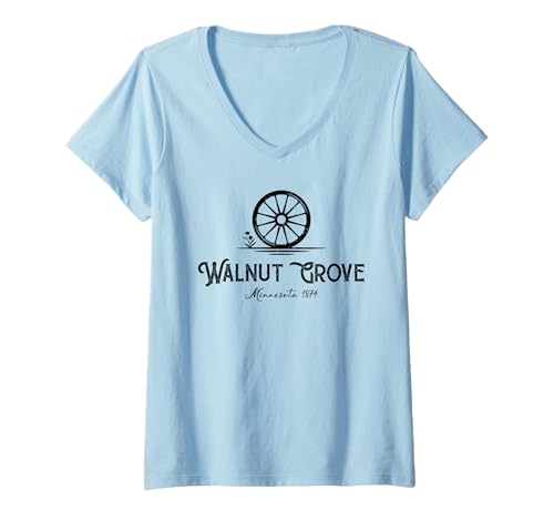 Damen Walnut Grove Minnesota USA est. 1874 Prärie Wagenrad T-Shirt mit V-Ausschnitt Damen Walnut Grove Minnesota USA est. 1874 Prärie Wagenrad T-Shirt mit V-Ausschnitt von Walnut Grove
