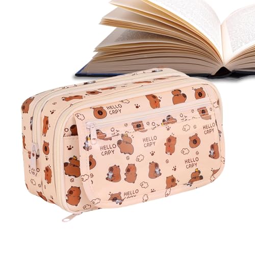 Walopola Ästhetisches Federmäppchen, Tiermuster, Stift-Organizer, 9 Fächer, Schreibwaren-Organizer mit Reißverschluss, Kosmetiktasche für Reisen, Aufbewahrungstasche, Make-up-Tasche, Cremefarben, Walopola Ästhetisches Federmäppchen, Tiermuster, Stift-Organizer, 9 Fächer, Schreibwaren-Organizer mit Reißverschluss, Kosmetiktasche für Reisen, Aufbewahrungstasche, Make-up-Tasche, Cremefarben, von Walopola