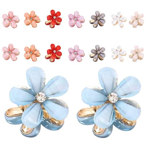 Walopola Blumen-Haarklammer, Haarspange Blume | 16X Anti-Rutsch-Haarbacken mit Strasssteinen - Kleine Clips für Frauen und Mädchen, Haarfang mit starkem Halt, Haarschmuck für langes Haar von Walopola
