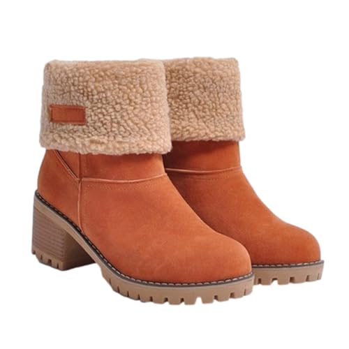 Walopola Runde Zehen-Winterstiefel - Bequeme Schneestiefel für Damen mit klobigem Absatz | Warme Damen-Winterschuhe, schicke Winterschuhe für Damen, Mädchen, Damen von Walopola