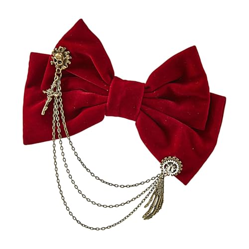Walopola Samtschleife Haarspange,Samtschleife Haarspange - Retro-Haarnadel mit Totenkopf und Zahnradkette | Elegante Haarspange, Haar-Styling- für Frauen und Mädchen als Kopfschmuck von Walopola