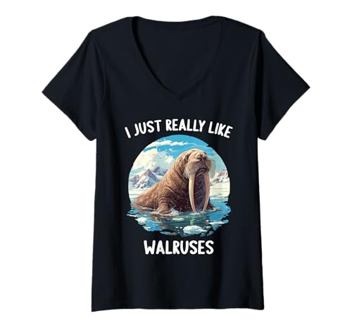 Damen Walrus Walrosse Walross T-Shirt mit V-Ausschnitt Damen Walrus Walrosse Walross T-Shirt mit V-Ausschnitt von Walrosse Walross Geschenk Shop