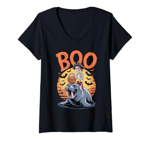 Damen Gruseliges Walross Kostüm auf Boo Walross Halloween T-Shirt mit V-Ausschnitt Damen Gruseliges Walross Kostüm auf Boo Walross Halloween T-Shirt mit V-Ausschnitt von Walrus Halloween kids, women, men