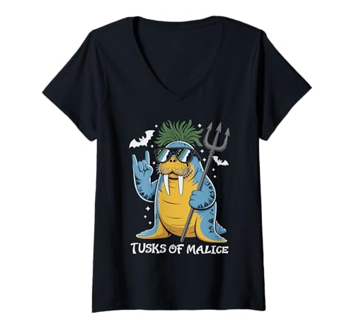 Damen Walross Punk Rocker T-Shirt mit V-Ausschnitt Damen Walross Punk Rocker T-Shirt mit V-Ausschnitt von Walruses for Punk Rock Tusks of Malice