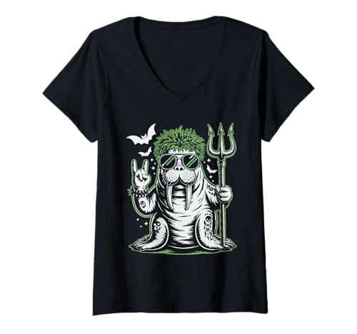 Damen Walross Halloween T-Shirt mit V-Ausschnitt Damen Walross Halloween T-Shirt mit V-Ausschnitt von Walruses for kids