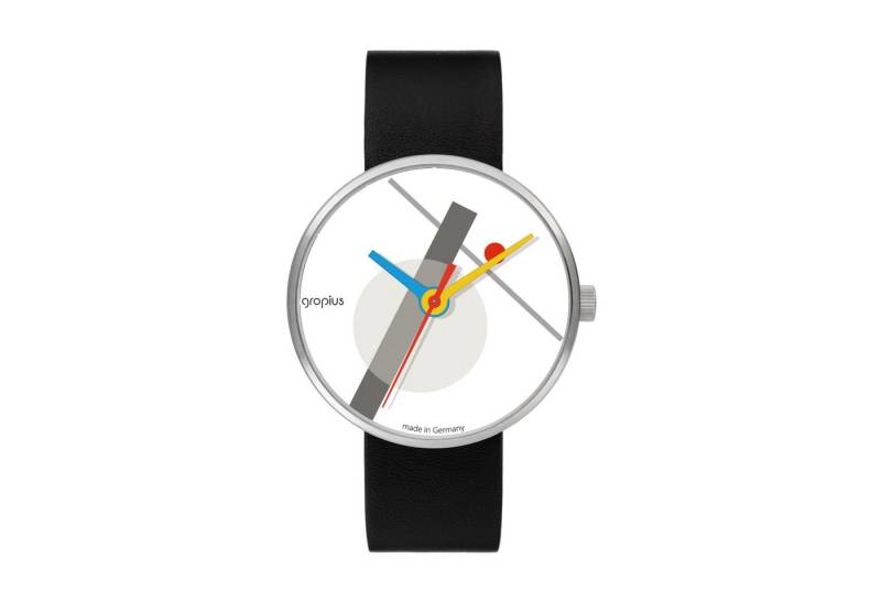 Walter Gropius Quarzuhr Made in Germany, Saphirglas, Forum Moholy Nagy - WG 021-01, Designeruhr, Lederarmband mit Easy-Release System, Edelstahlgehäuse von Walter Gropius