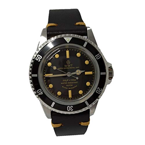 Walter Mitt Royal Marine Vintage Stahl 316L Automatik Schwarz Leder Uhr Unisex, Armband von Walter Mitt